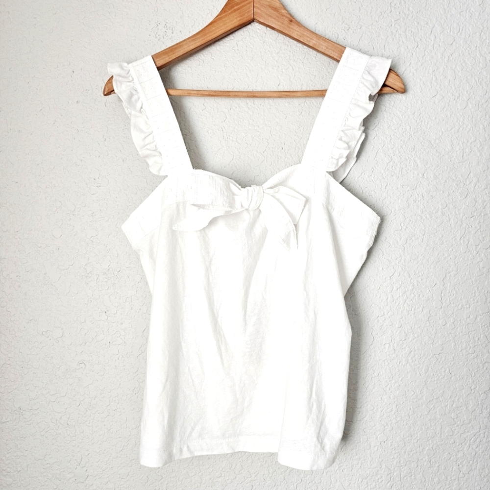 J. Crew Cotton Linen Blend Bow Ruffle Tank Top Size Small nwt - Picture 1 of 12